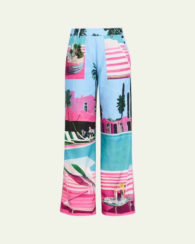 Poolside Print Straight-Leg Pants